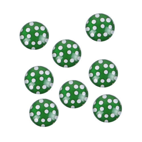 Picture of Glass Dome Seals Cabochon Round Flatback Green Dot Pattern 12mm( 4/8") Dia, 50 PCs