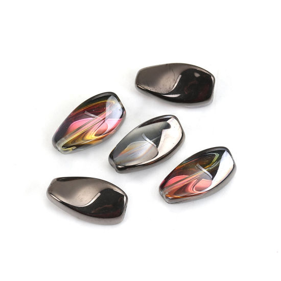 Picture of Glass AB Rainbow Aurora Borealis Beads Twist Gunmetal & Two Tone Oval Pattern 