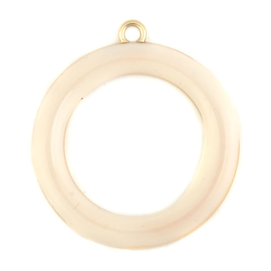 Image de Pendentifs en Alliage de Zinc Annulaire Plein Email Doré Crème 3.3cm x 3cm, 5 Pcs