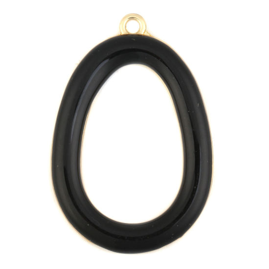 Immagine di Lega di Zinco Ciondoli Ovale Oro Placcato Nero Pieno Smalto 3.8cm x 2.6cm , 5 Pz