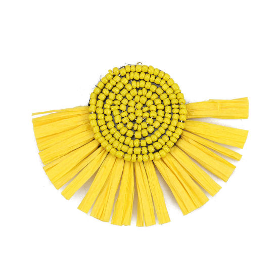 Immagine di Carta di Rafia Nappine Ciondoli Mezzo Tondo Giallo 80mm x 60mm, 3 Pz