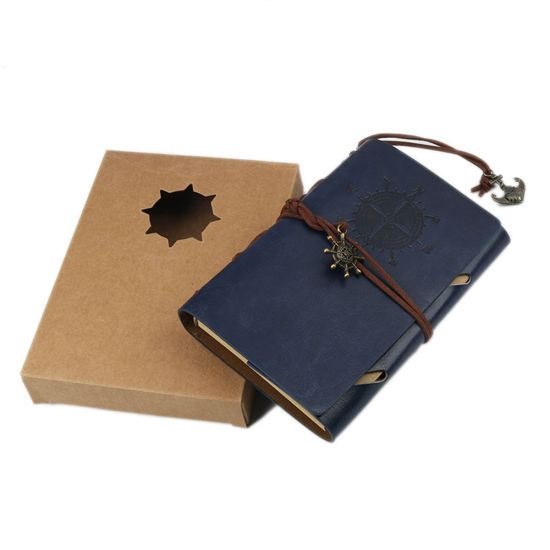 Picture of PU Leather & Kraft Paper Writing Memo Notebook Blue Rectangle 14.5cm x 10cm, 1 Copy