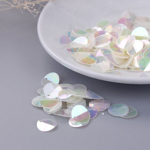 Picture of PVC Paillette Sequin Charms Round Transparent Clear AB Color 10mm Dia, 500 PCs