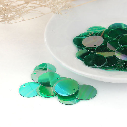 Picture of PVC Paillette Sequin Charms Round Green Transparent AB Color 16mm Dia, 500 PCs