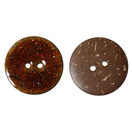 Natural Coconut Shell Sewing Buttons Scrapbooking 2 Holes Round Brown Enamel Glitter 25mm(1") Dia, 10 PCs