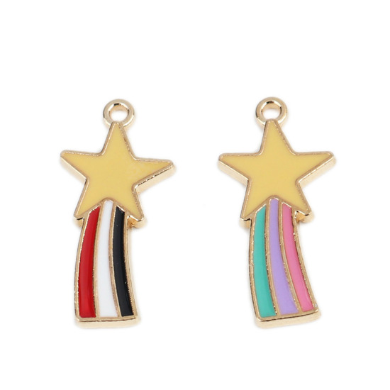 Immagine di Lega di Zinco Galassia Charms Stella Oro Placcato Multicolore Smalto 27mm x 13mm , 10 Pz