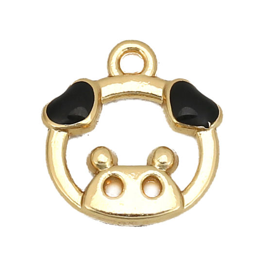 Immagine di Lega di Zinco Charms Porco Oro Placcato Nero Smalto 12mm x 11mm , 10 Pz