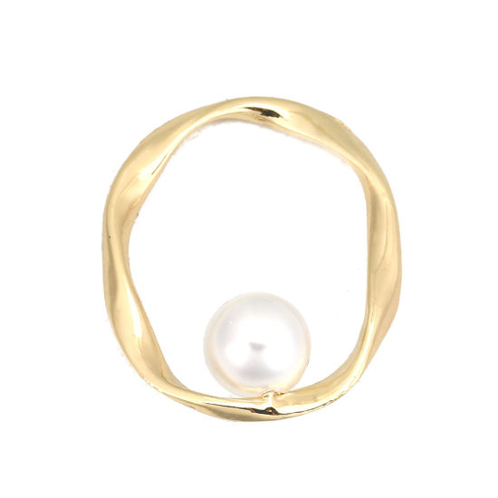 Imagen de Zamak Colgantes Anillo Chapado en Oro Blanco Acrílico Imitación de Perla 33mm x 27mm, 5 Unidades