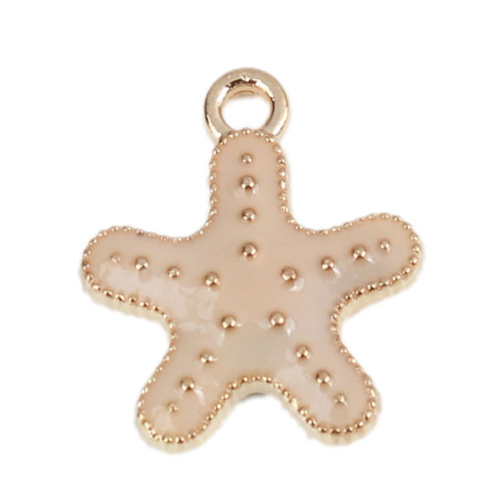 Bild von Zinklegierung Ozean Schmuck Charms Seesterne Vergoldet Grauweiß Emaille 16mm x 14mm, 20 Stück