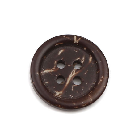 Coconut Shell Sewing Buttons Scrapbooking 4 Holes Round Dark Coffee 18mm Dia, 50 PCs
