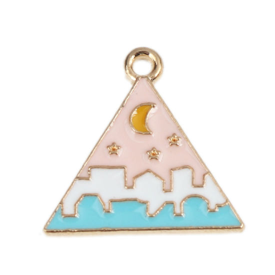 Imagen de Zamak Colgantes Charms Triángulo Chapado en Oro Multicolor Esmalte 20mm x 19mm, 10 Unidades