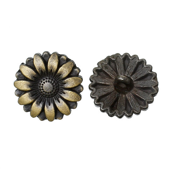 Picture of Zinc Based Alloy Metal Sewing Shank Buttons Sunflower Antique Bronze 18mm( 6/8") Dia, 30 PCs