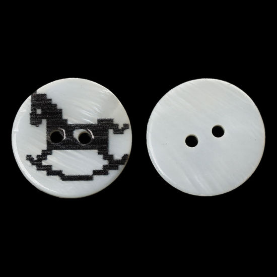 Image de Boutons de Couture 2 Trous en Coquille Naturelle Rond Couleur Naturelle Cheval à Bascule Noir 20mm Dia, 20 Pcs