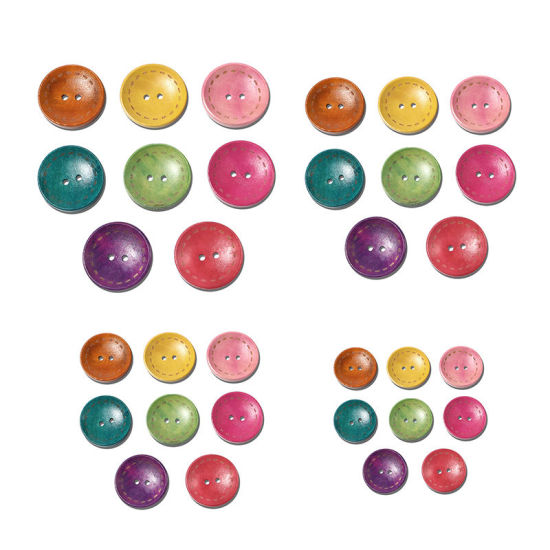 Picture of Natural Wood Sewing Buttons Scrapbooking Two Holes Round At Random 10mm Dia., 200 PCs
