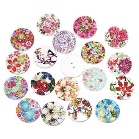 Natural Wood Sewing Buttons Scrapbooking Round At Random Flower Pattern