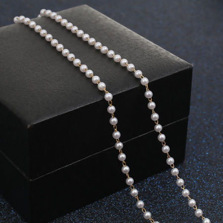 Brass Acrylic Imitation Pearl Link Chain Findings Round