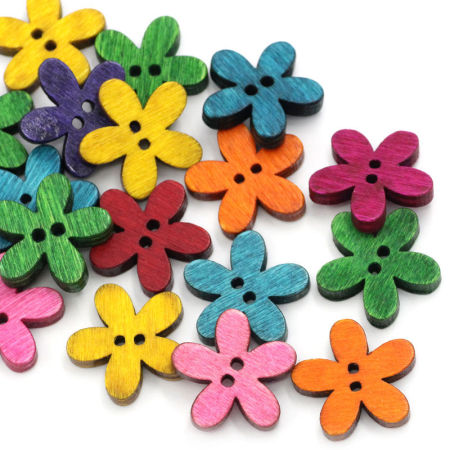 Natural Wood Sewing Buttons Scrapbooking Flower At Random