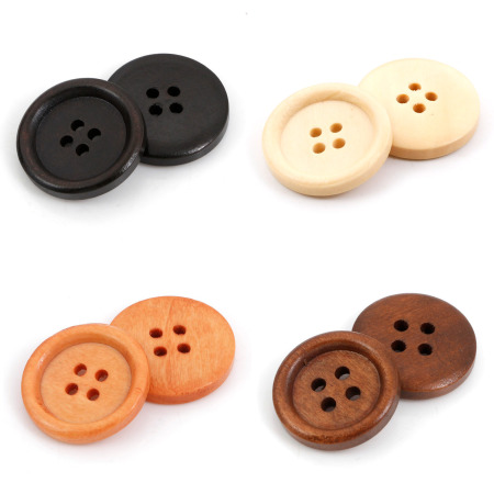 Natural Wood Sewing Buttons Scrapbooking 4 Holes Round Coffee 15mm Dia., 100 PCs