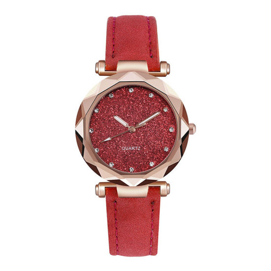 Bild von Armbanduhr Uhr Rund Vergoldet Rot Glitzert 22.5cm, 1 Stück