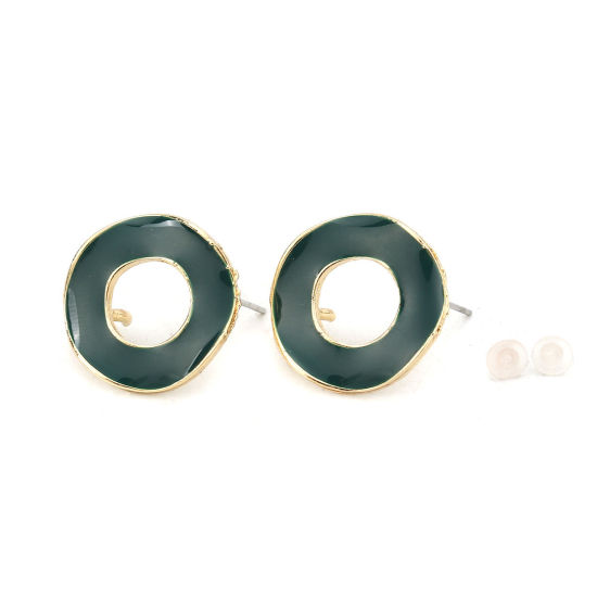 Imagen de Zamak Esmalte Pendientes Ronda Chapado en Oro Verde W/ Open Loop 19mm Dia, Post/ Wire: (21 gauge), 10 Unidades