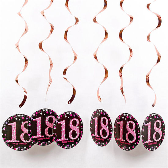 ABS ストラップ 誕生日 ピンク 円形 螺旋 文字 " 18 " 18cm、 1 セット ( 6 個/セット) の画像