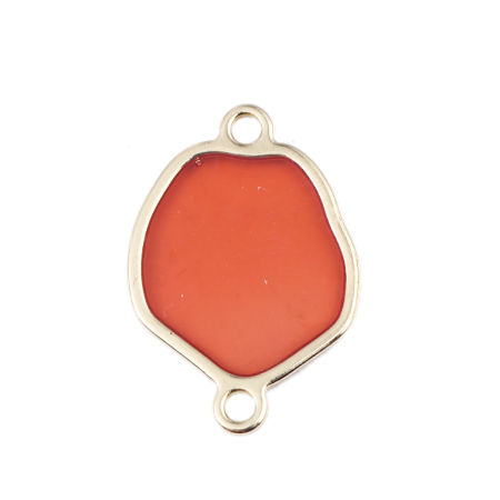 Bild von Zinklegierung Verbinder Unregelmäßig Vergoldet Orangerot Emaille, 24mm x 16mm, 10 Stück