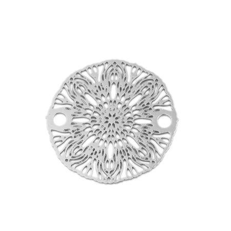 Image de Connecteurs Estampe en Filigrane en Laiton Fleur Argent Mat 19mm Dia, 10 Pcs