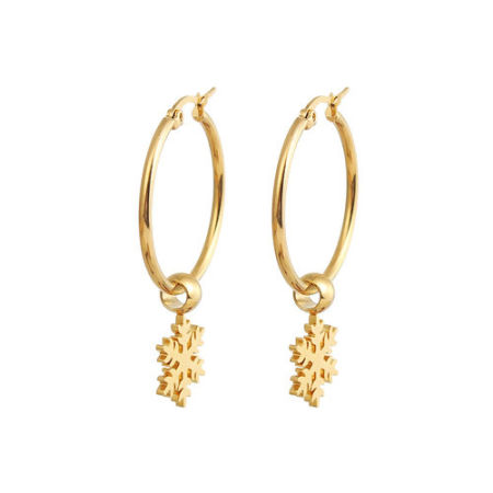 304 Acero Inoxidable Pendientes Círculos Chapado en Oro Copo de nieve Navidad 48mm x 30mm, Post/ Wire Size: (17 gauge), 1 Par