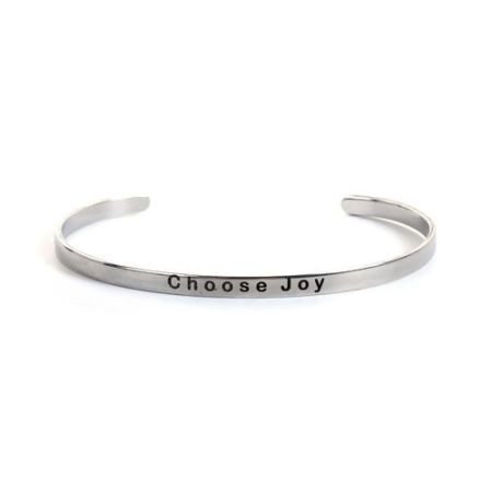 Bracelet Manchette Jonc SemiOuen Acier Inoydable Énergie Positive Mot Gravé " Choose Joy "    