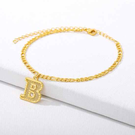 Picture of Stainless Steel Anklet 18K Gold Filled Capital Alphabet/ Letter Message " B " 24cm(9 4/8") long, 1 Piece