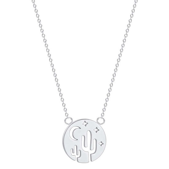 Imagen de Acero Inoxidable Collares Tono de Plata Ronda Cactus 45cm longitud, 1 Unidad