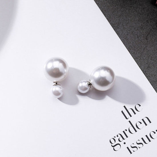 Image de Boucles d'Oreilles Dessous de Lobes Blanc Rond Imitation Perles 16mmDia. 1 Paire