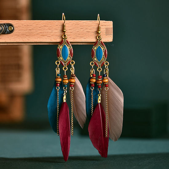 Picture of Boho Chic Bohemia Tassel Earrings Multicolor Tassel Feather Enamel