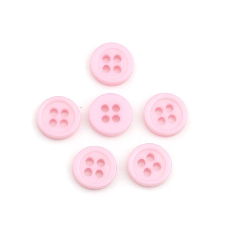Immagine di Resina Bottone da Cucire Scrapbook Quattro Fori Tondo Rosa Chiaro 9mm Dia, 500 Pz