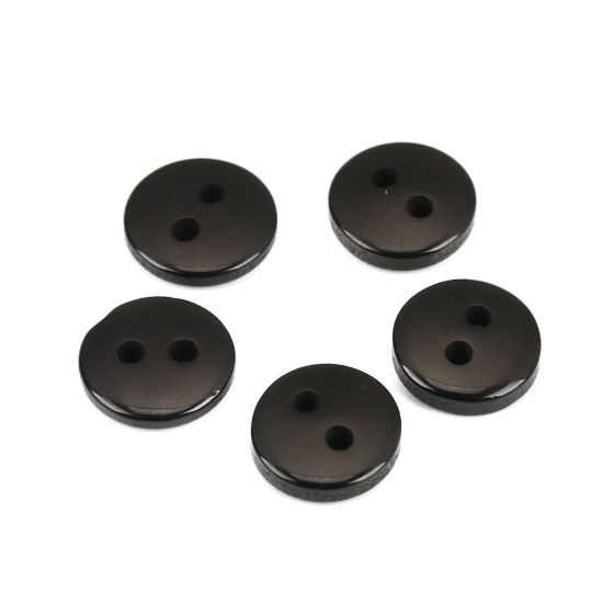 Picture of Resin Sewing Buttons Scrapbooking 2 Holes Round Black 9mm( 3/8") x 2mm( 1/8"), 500 PCs