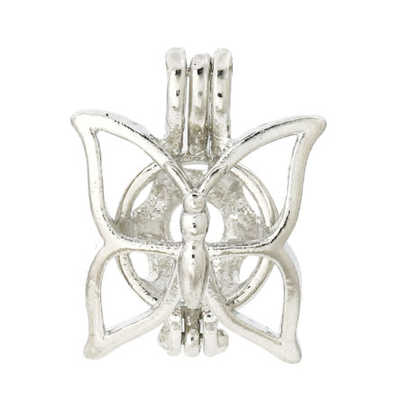 Zinc Based Alloy Wish Pearl Locket Jewelry Pendants Butterfly Animal Silver Plated Can Open (Fit Bead Size: 8mm) 21mm( 7/8") x 17mm( 5/8"), 5 PCs