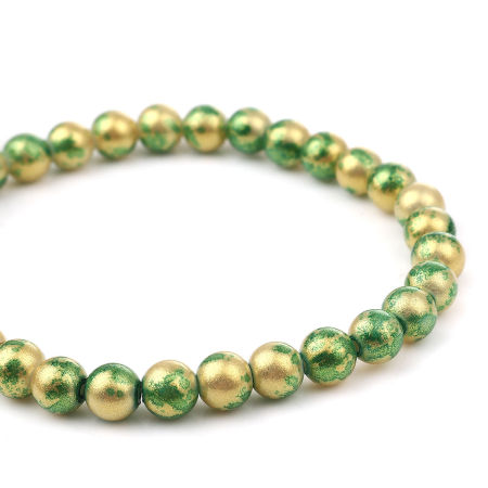 Glas Perlen Rund Grün Fleck Glitzert ca. 9mm - 8mm D., Loch: 1.2mm, 81cm lang, 3 Stränge (ca. 103 Stück/Strang)