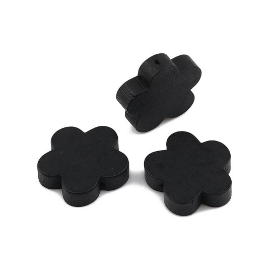 Immagine di Legno Separatori Perline Fiore della Prugna Nero 20mm x 19mm - 20mm x 18mm, Foro: Circa 1.1mm, 30 Pz