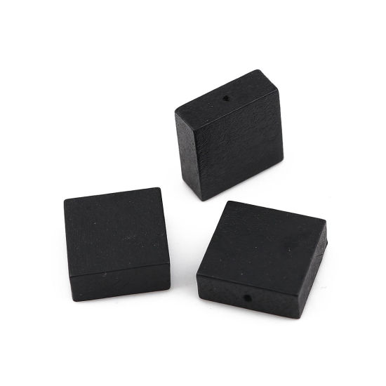 Picture of Natural Wood Spacer Beads Square Black About 15mm x15mm - 15mm x14mm, Hole: Approx 1.1mm, 30 PCs