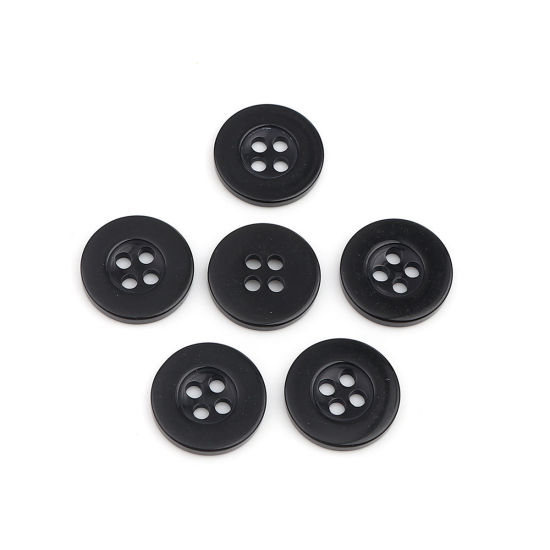 Picture of Resin Sewing Buttons Scrapbooking 4 Holes Round Black 10mm Dia, 500 PCs