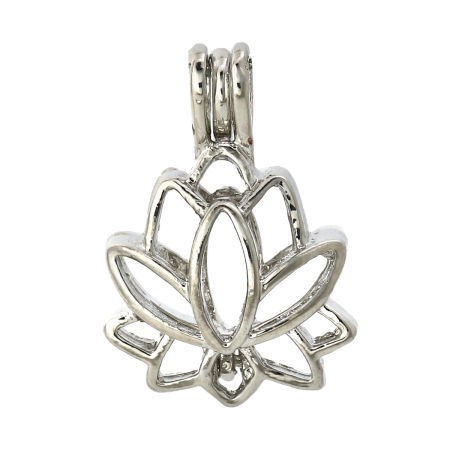 Zinc Based Alloy Wish Pearl Locket Jewelry Pendants Lotus Flower Silver Tone Can Open (Fit Bead Size: 8mm) 25mm(1") x 18mm( 6/8"), 5 PCs