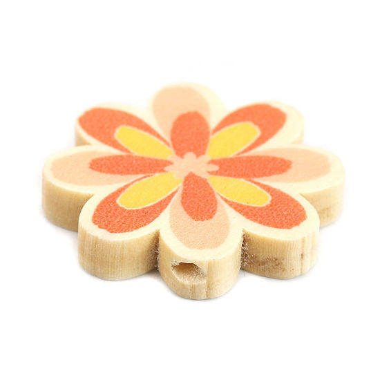 Image de Perles en Bois Naturel Fleur Orange 29mm x 29mm, Trou: env. 2.2mm, 10 Pcs