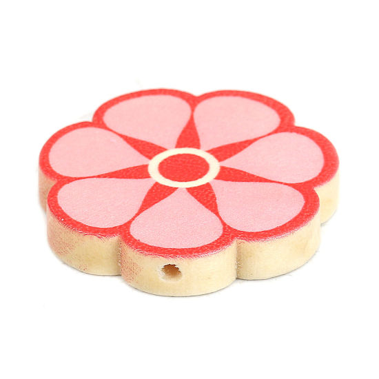 Image de Perles en Bois Naturel Fleur Rose 30mm x 30mm, Trou: env. 2.1mm, 10 Pcs