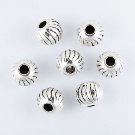Zamak Cuentas Ronda Plata Antigua Raya Aprox 10mm Dia, Agujero: Aprox 3mm, 30 Unidades