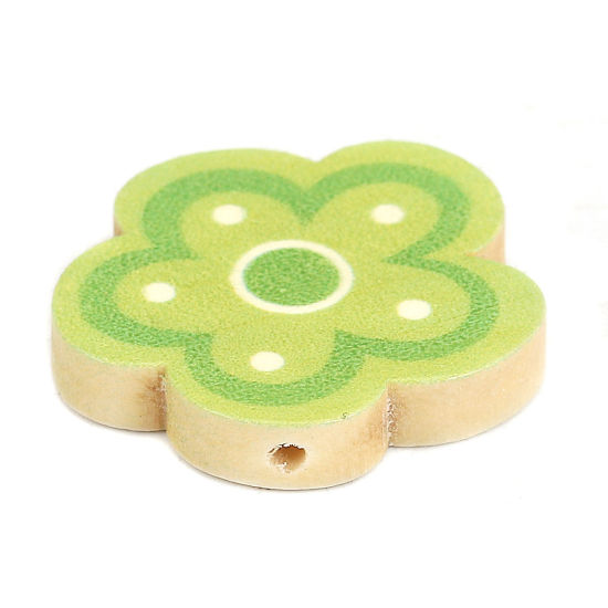 Immagine di Legno Separatori Perline Fiore Verde 30mm x 29mm, Foro: Circa 2mm, 10 Pz