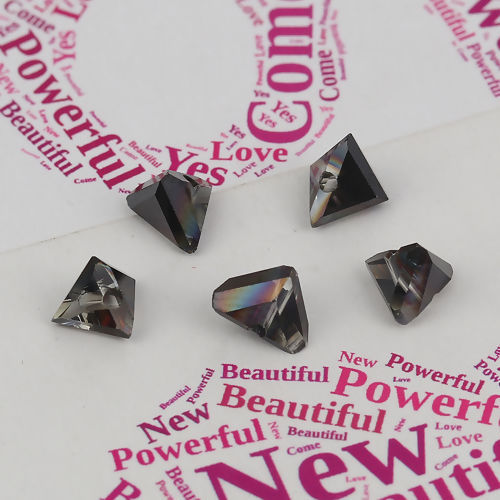 Image de Perles en Verre Triangle Noir & Transparent Deux Couleurs A Facettes 8mm x 5mm, Tailles de Trous: 1.3mm, 40 Pcs