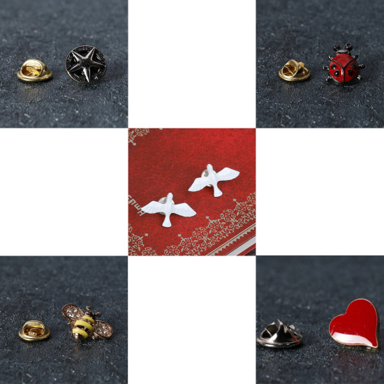 Imagen de Broches Tachuela de Lazo Pin Blanco Ploma Esmalte 36mm x 21mm, 11mm x 6mm, 1 Unidad