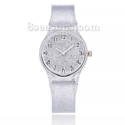 Picture of Silicone Quartz Wrist Watches White Battery Included 24cm(9 4/8") long, 1 Piece
