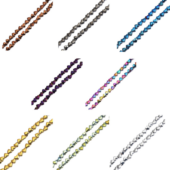 Picture of (Grade A) Hematite Beads Heart Purple About 6mm x 5mm, Hole: Approx 1mm, 39cm(15 3/8") long, 1 Strand (Approx 66 PCs/Strand)