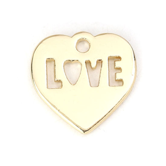 Immagine di Lega di Zinco Charms Cuore Oro Placcato Messaggio " LOVE " 15mm x 15mm , 10 Pz